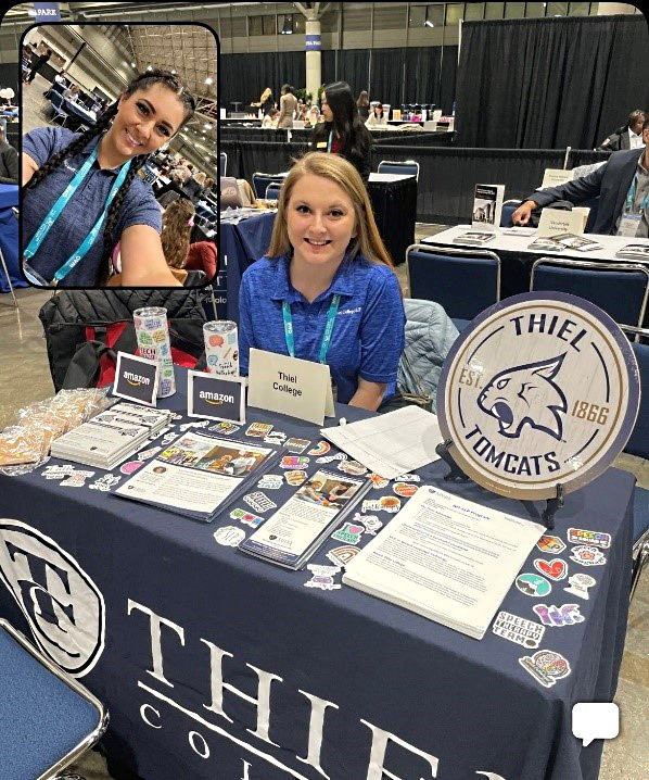 The Thiel College table at the Graduate School Fair.
